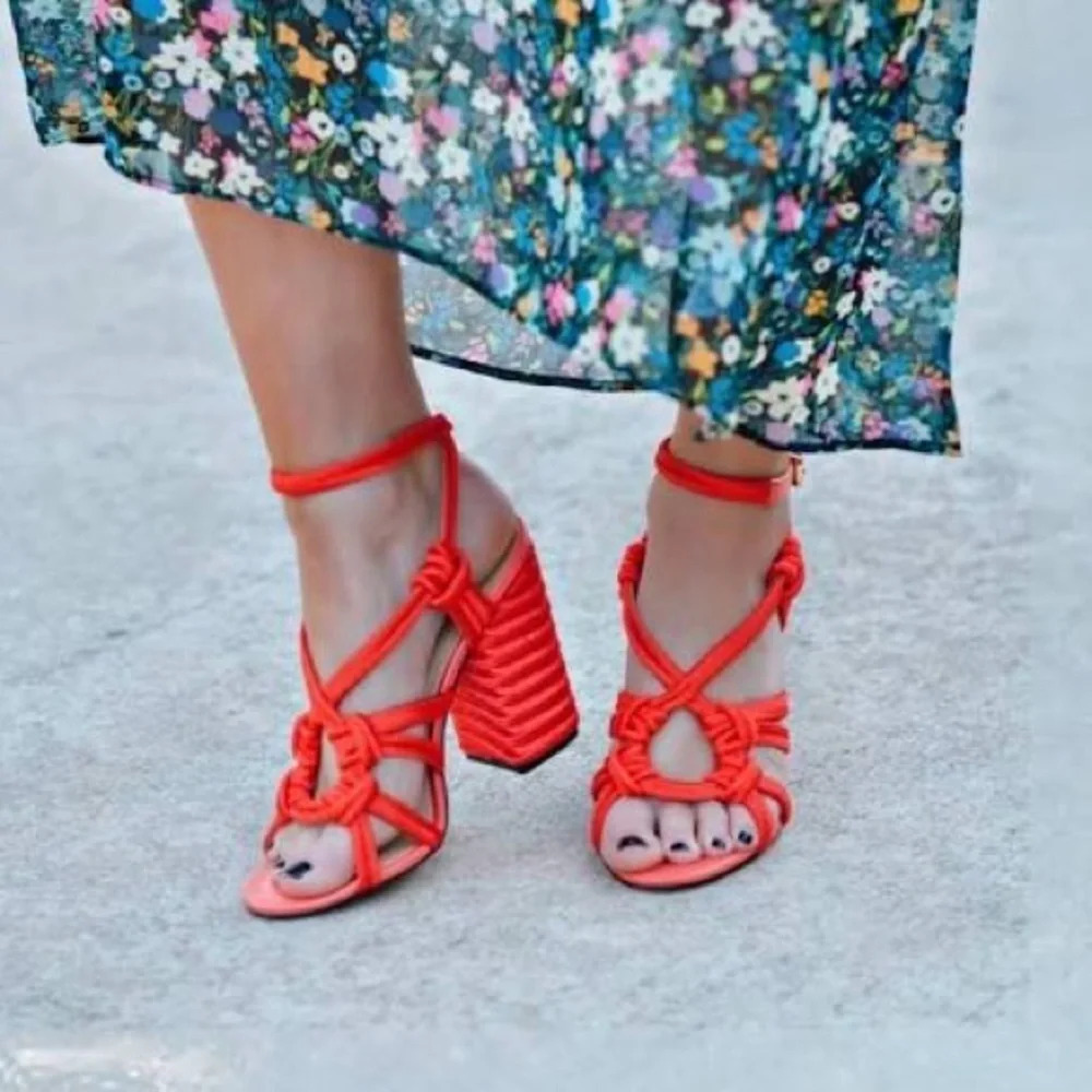 Cabi Tiptoe Strappy Rope Sandals in Red Hibiscus - Size 7
